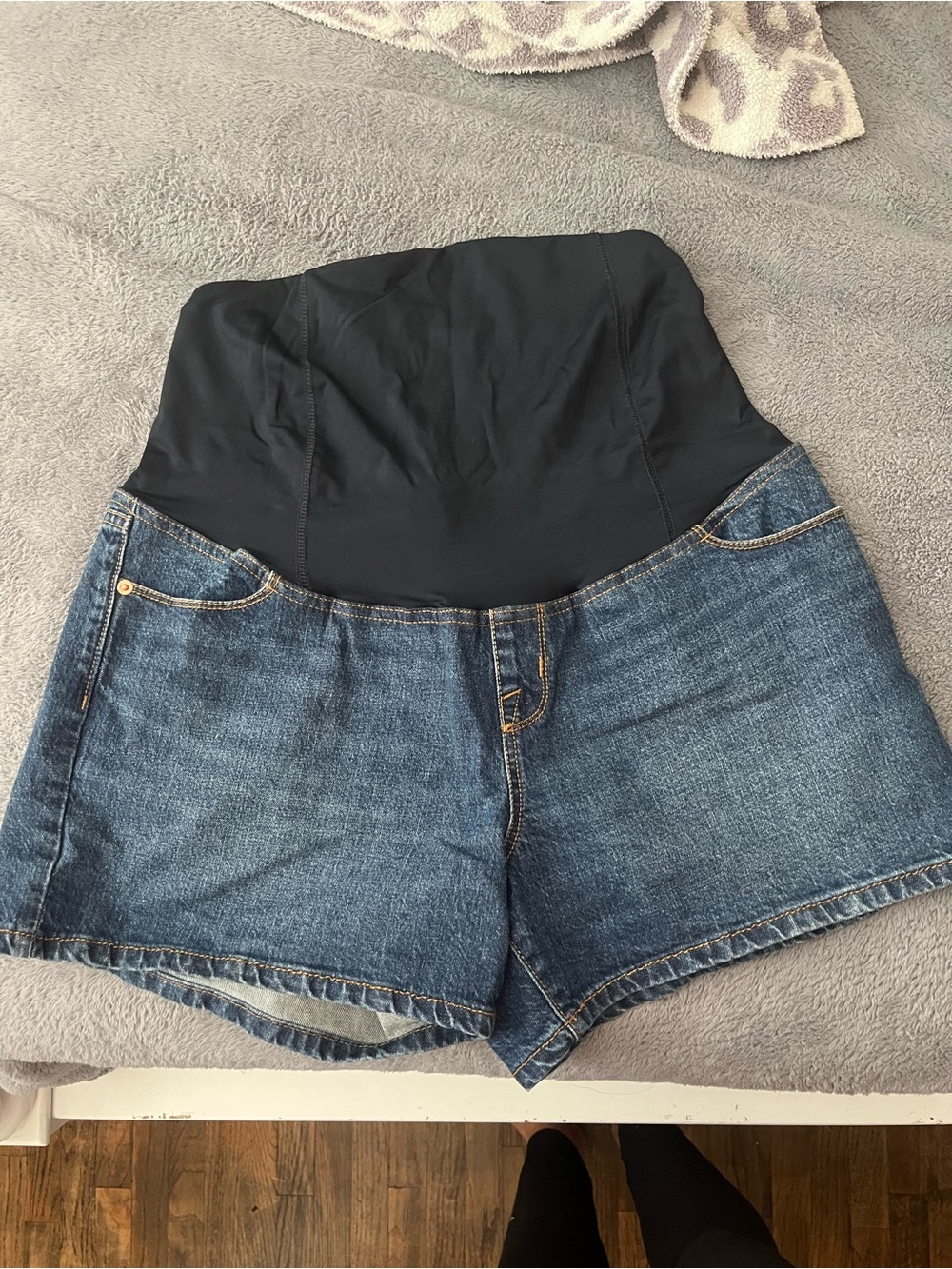 Isabel Maternity by Ingrid & Isabel Blue Denim Shorts with Black Overband